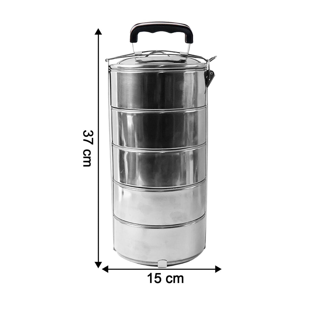 Various angles of the durable stainless steel lunch box.