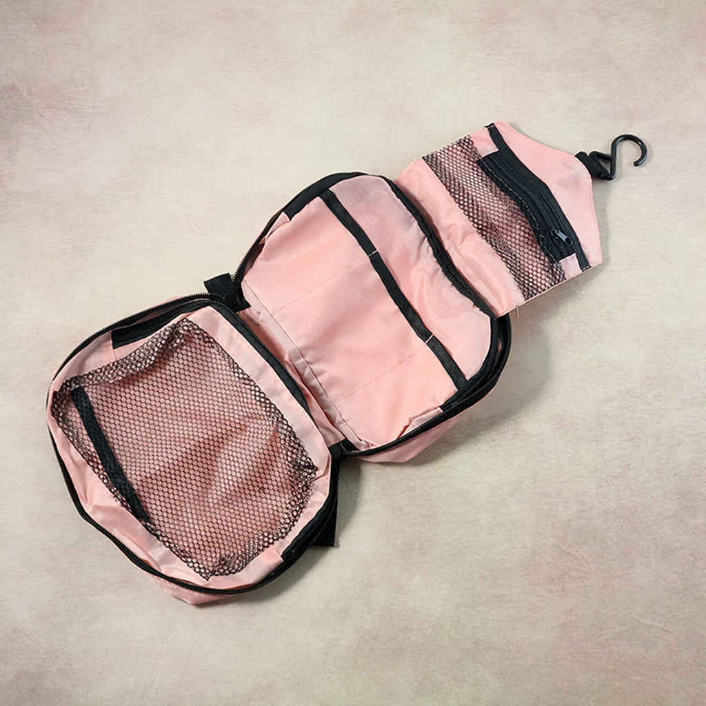 Close-up feature view of waterproof toiletry hanging bag
