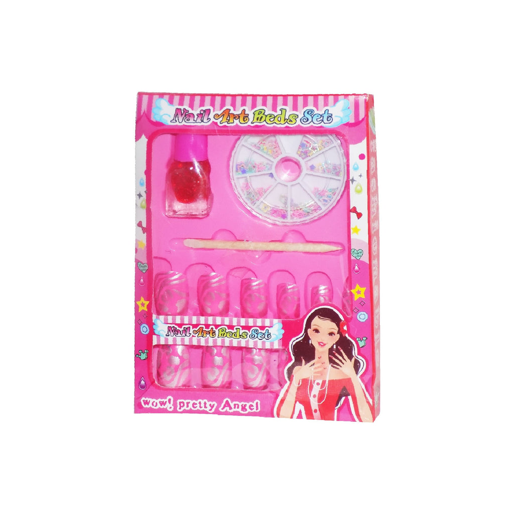 A complete Gamevana manicure set for girls with all 15 pieces arranged neatly.