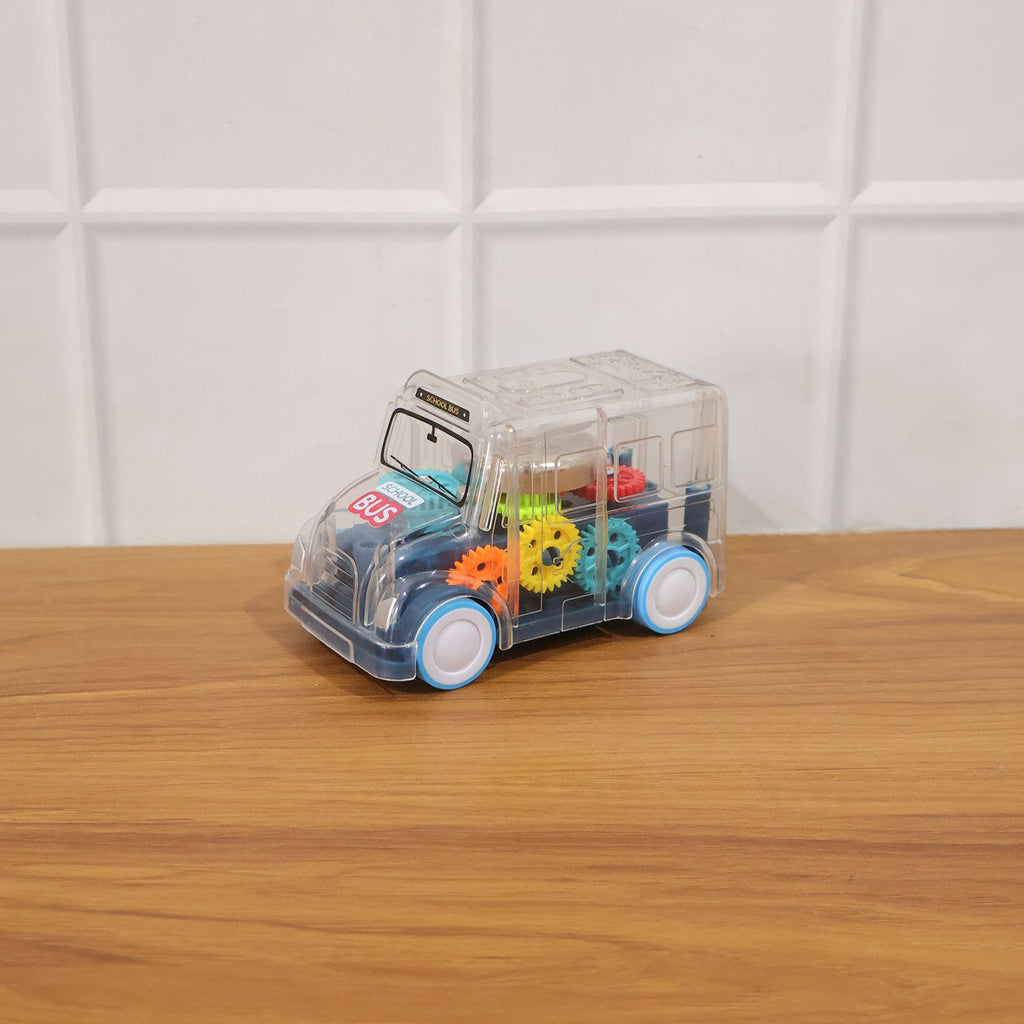 Transparent toy bus with sound and lights for toddlers
