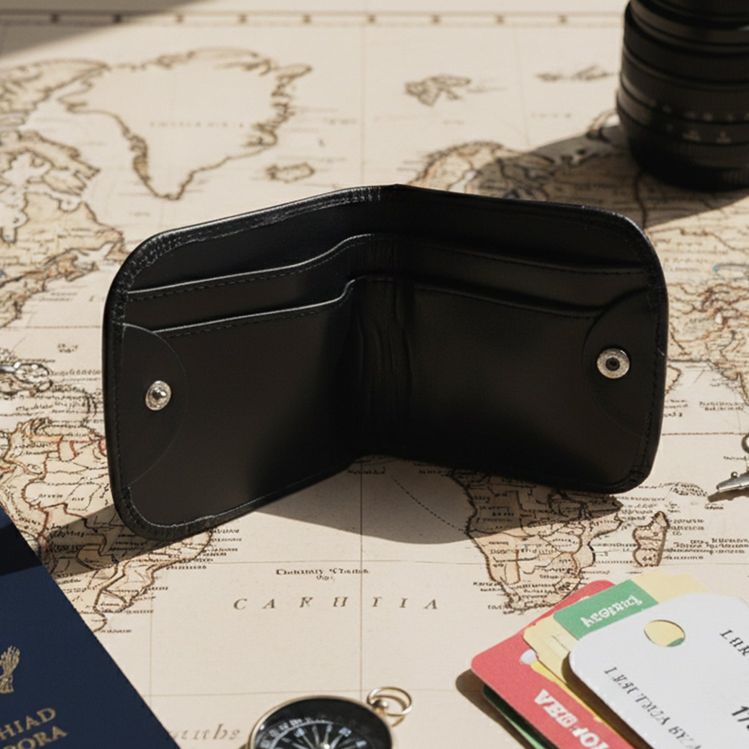 Multi-purpose wallet pouch featuring secure dual snap-button closure