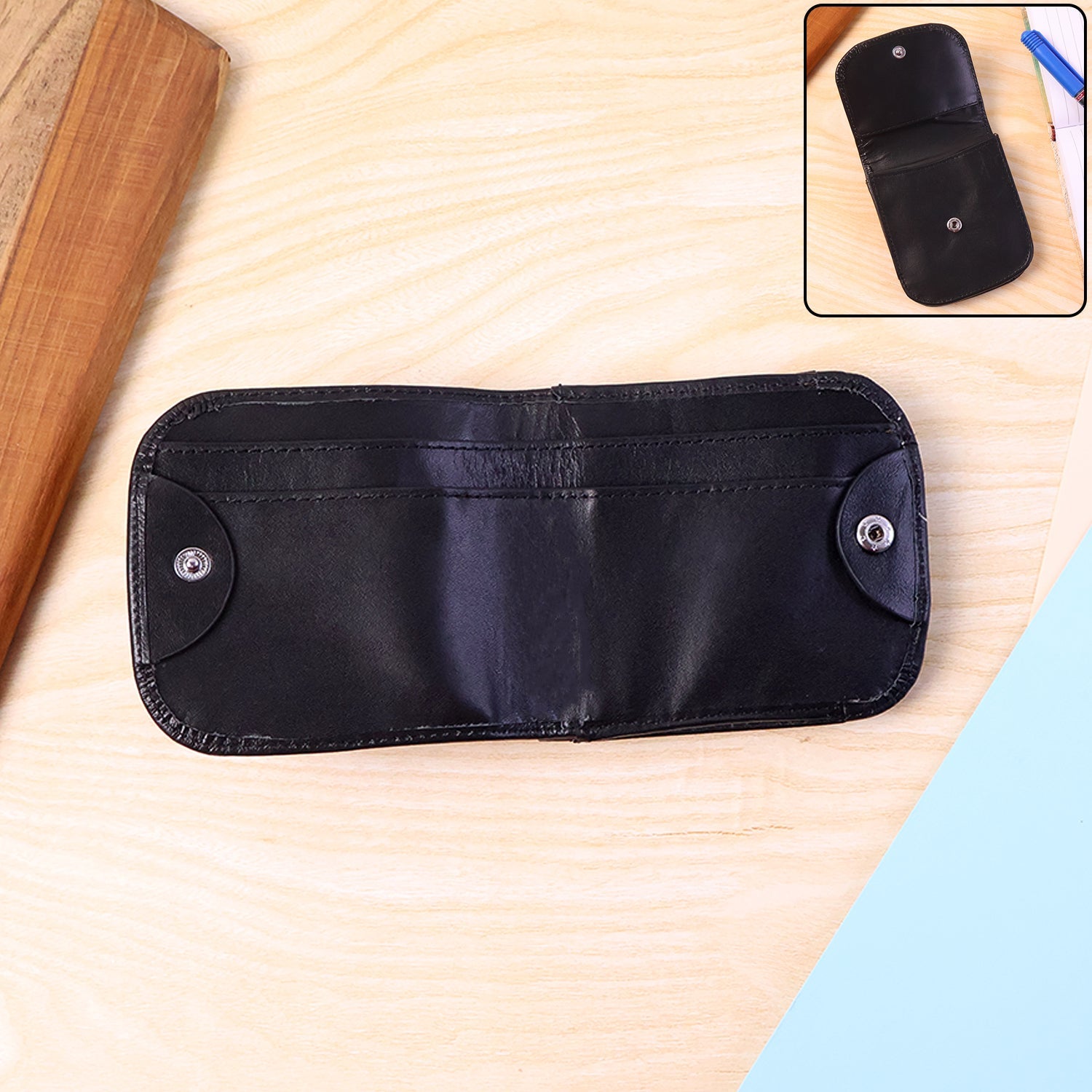 Wallet pouch carrying coins, cards, and receipts in a compact design
