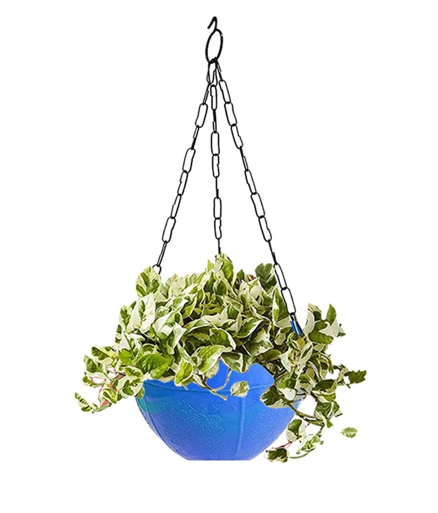 Stylish hanging flower pot with rattan-like texture, enhancing home decor.