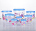Complete 8-piece air tight plastic container set with elegant floral design.