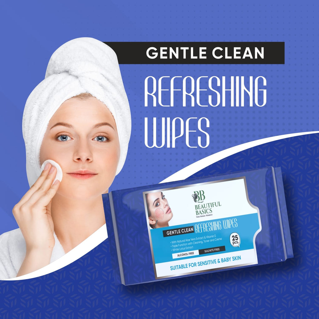 Beautiful Basics wipes with natural fruit extracts for skin nourishment.