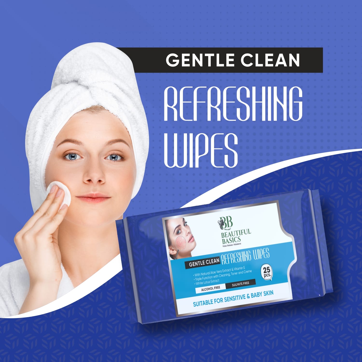 Beautiful Basics Face Wipes displayed with fresh ingredients like fruit extracts.