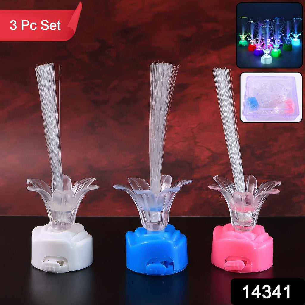 Close-up of fiber optic flower lamp glowing in changing LED colors