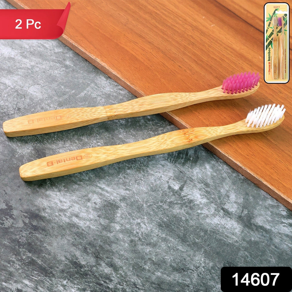Close-up of natural bamboo toothbrush handle showing texture and design