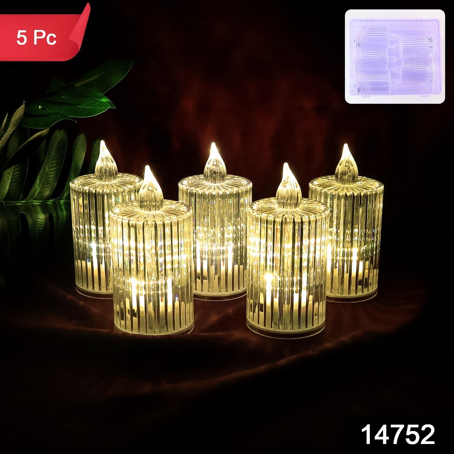 Close-up of crystal effect LED flameless candle light glowing warmly