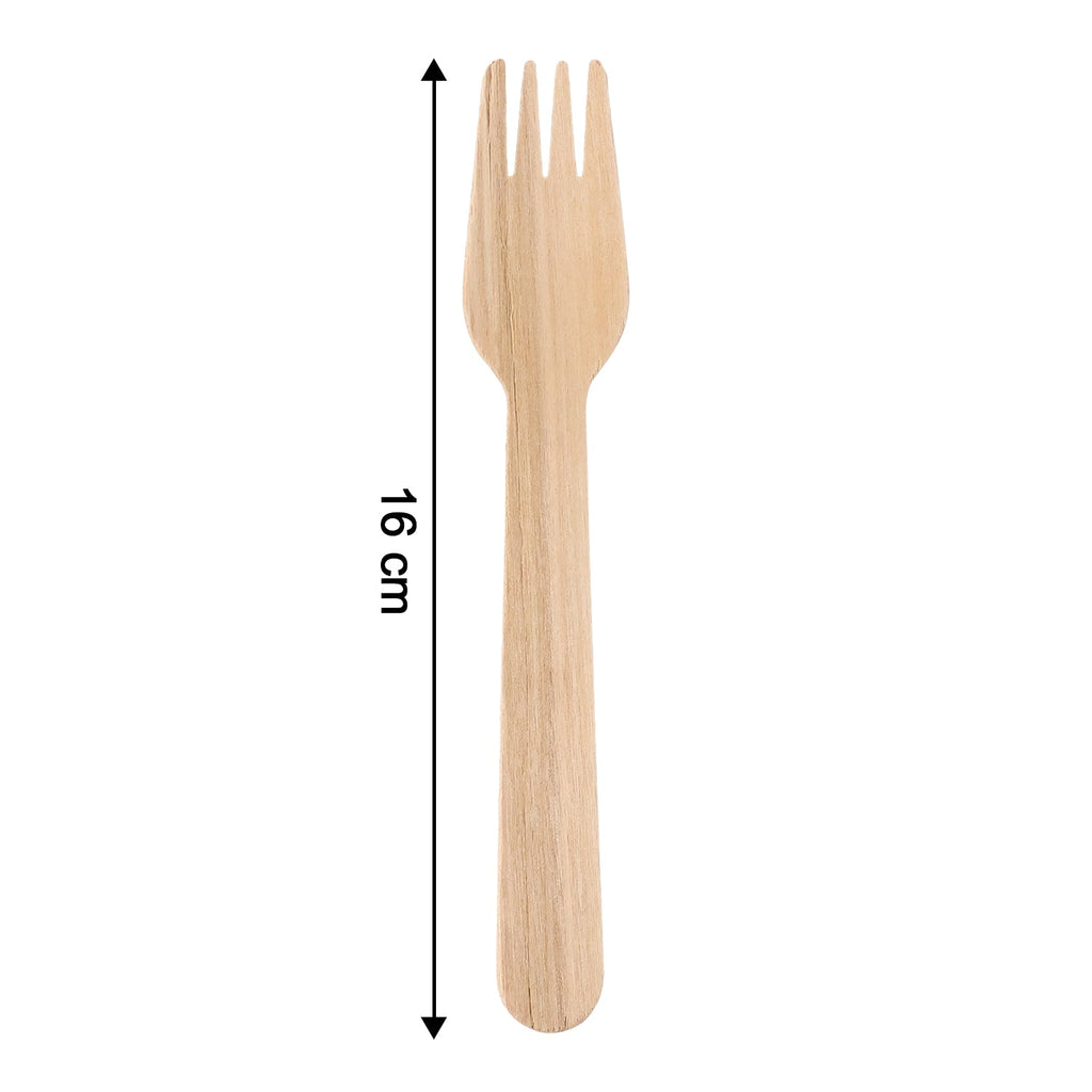Stack of Freshee 160mm disposable wooden forks made from birchwood