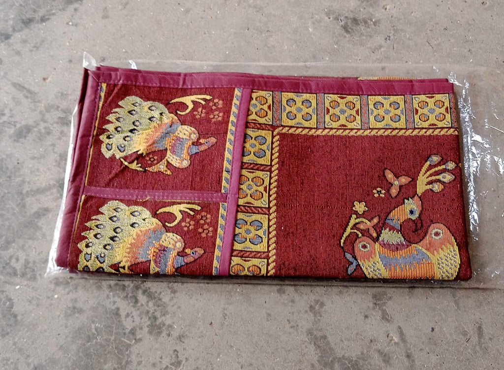 Full view of the peacock design cotton fridge cover enhancing kitchen aesthetics.