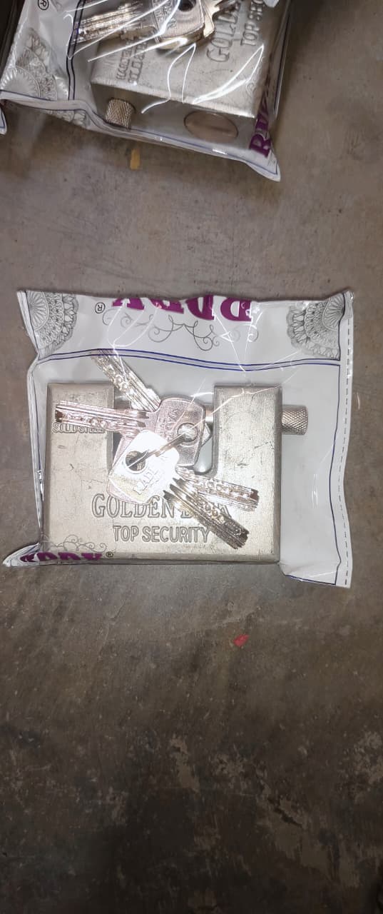 Five shiny keys included with the durable stainless steel padlock.