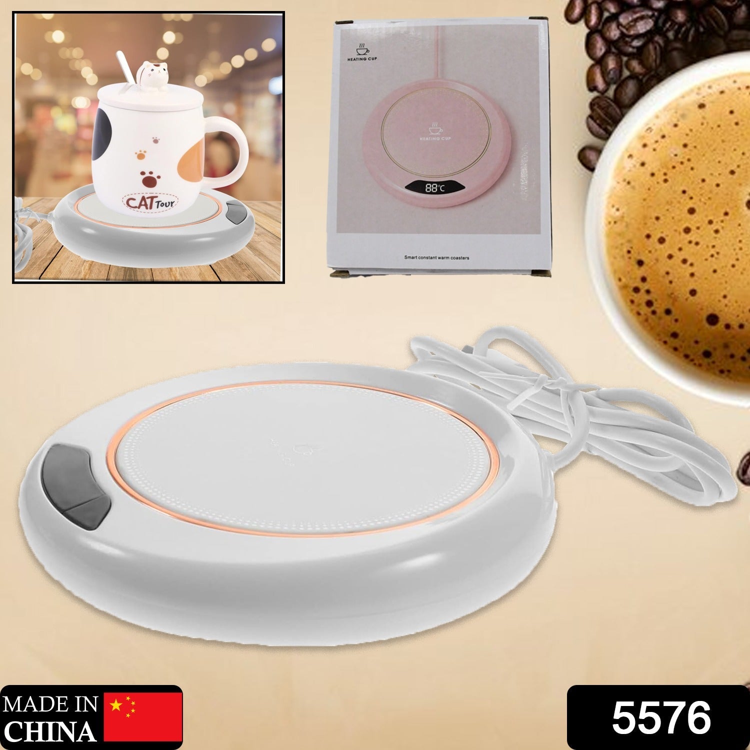 A person enjoying a hot beverage with the portable USB mug warmer.