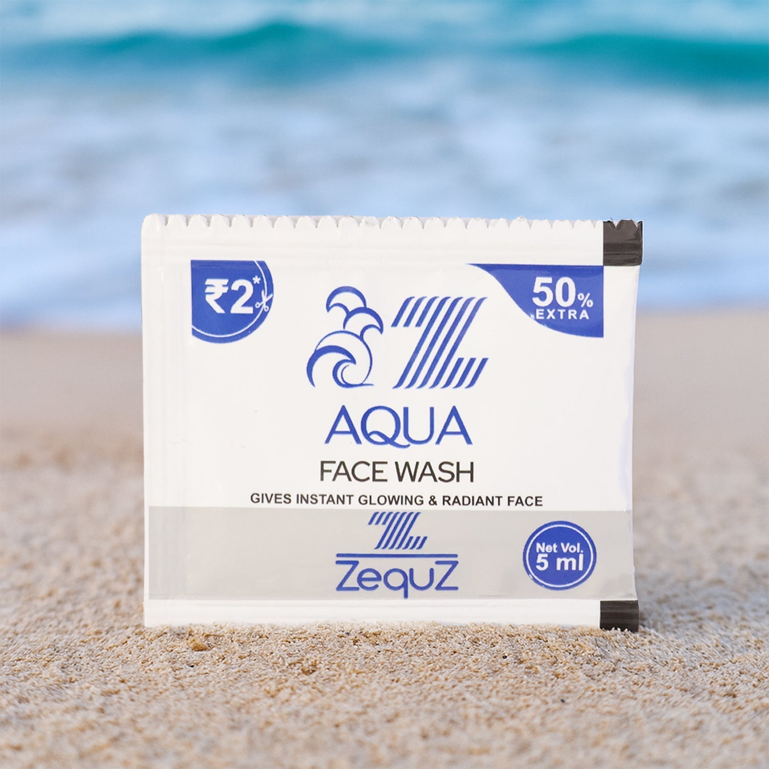 Compact aqua face wash sachet ideal for travel, gym, and office use.