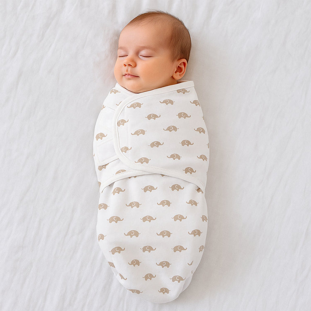 Close-up of cotton baby swaddle wrap fabric and print