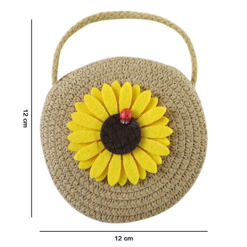 Close-up of sunflower pattern on mini crossbody purse