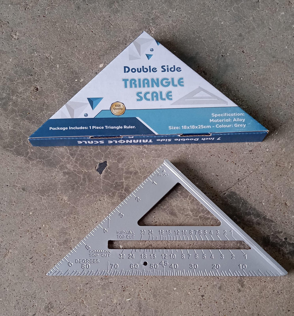 Packaging of the 45-degree triangle ruler, highlighting its robust construction and features.