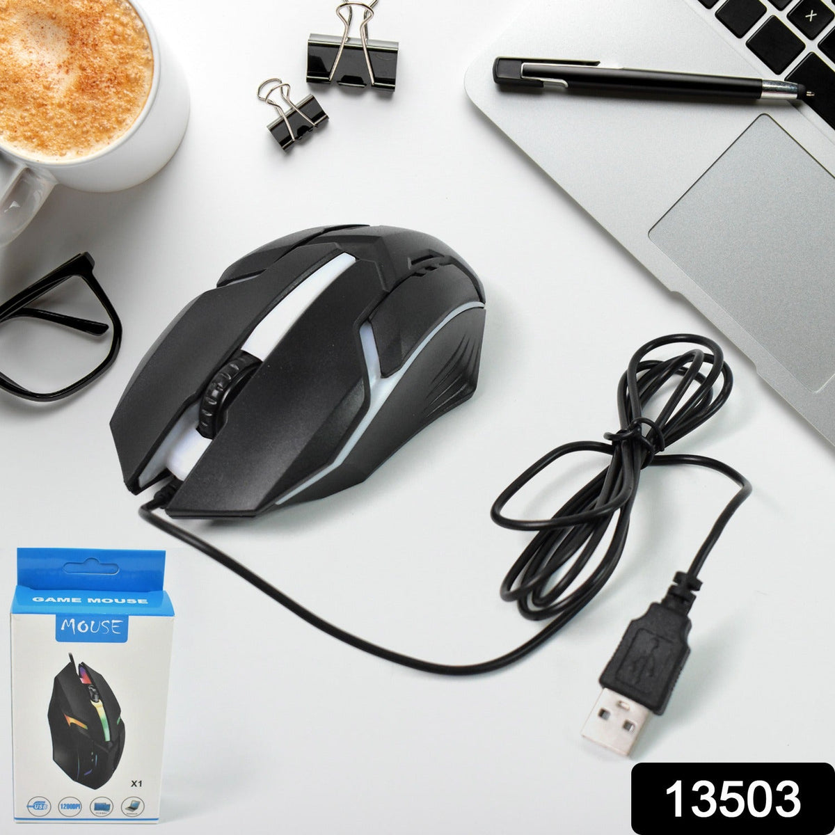 Side view of the ergonomic Wired Gaming Mouse showing its contoured shape.