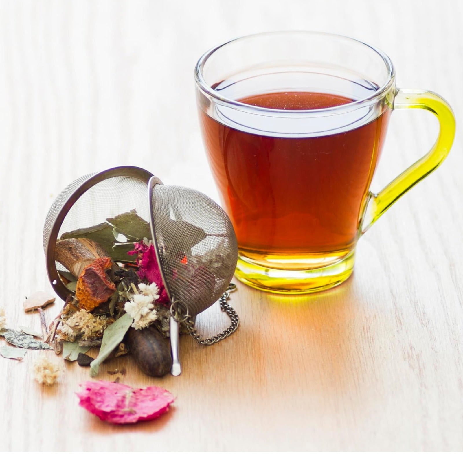 The sleek design of the stainless steel tea filter, ideal for household kitchens.