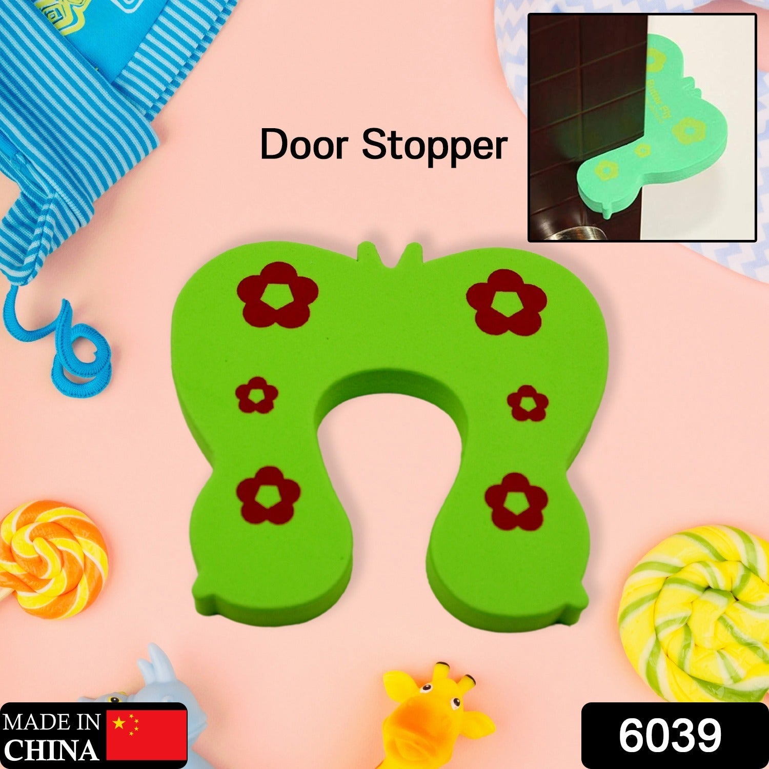 Child door safety device, an animal door stopper preventing door slams.