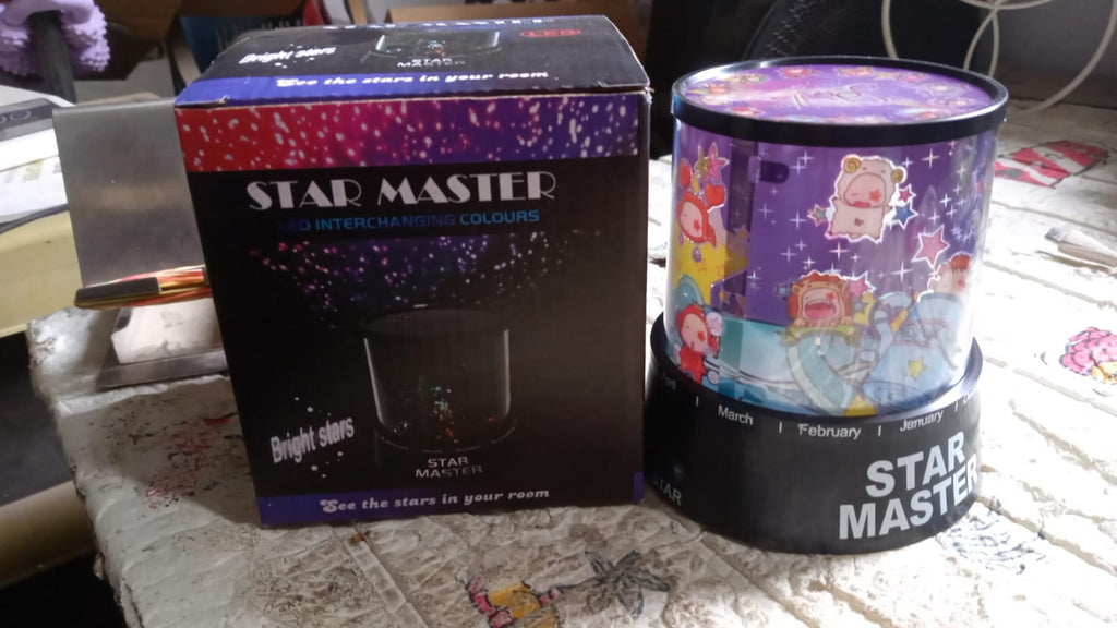 Packaging for the  LED projector night light.