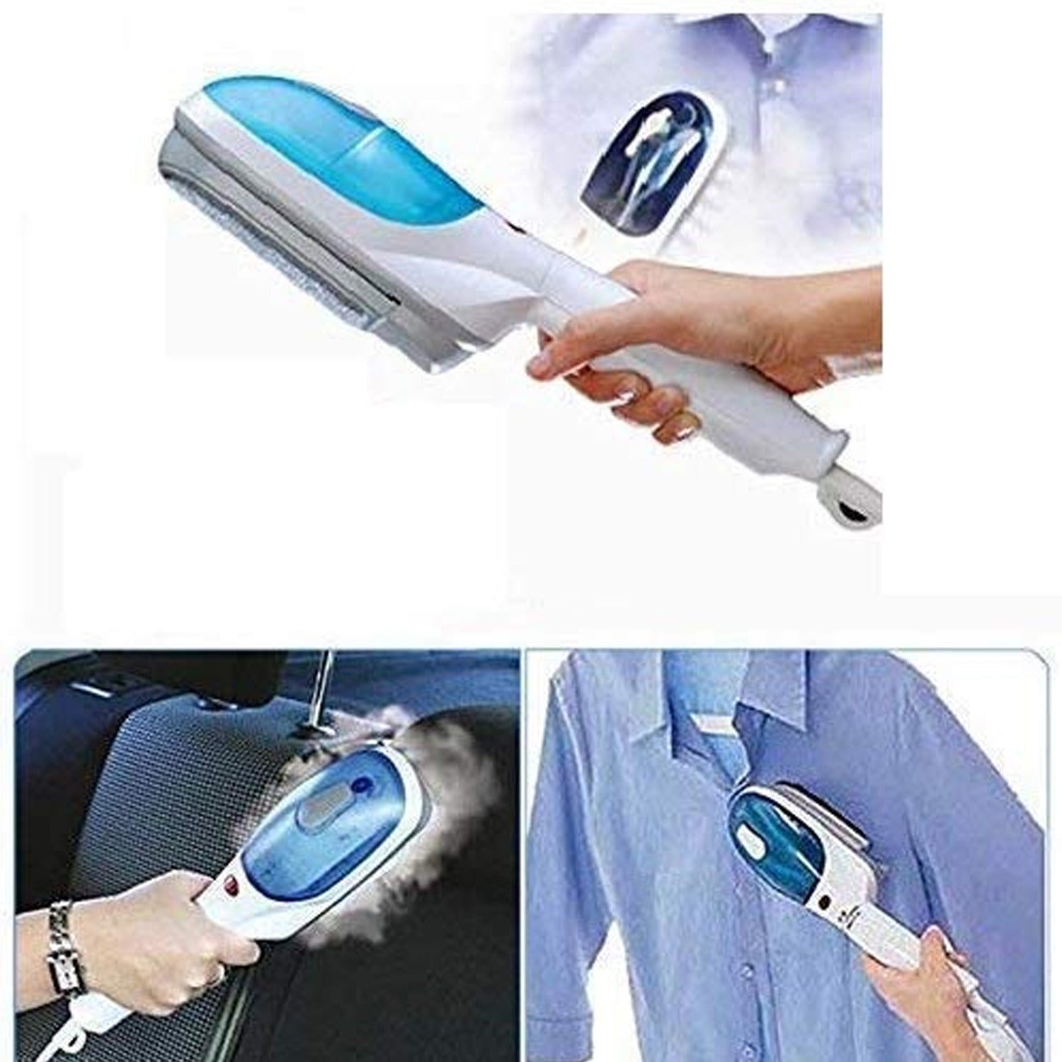 User holding the Portable Garment Steamer, highlighting its ease of use.