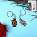Radha Krishna metal keychain set featuring antique finish, ideal for keys or gifting