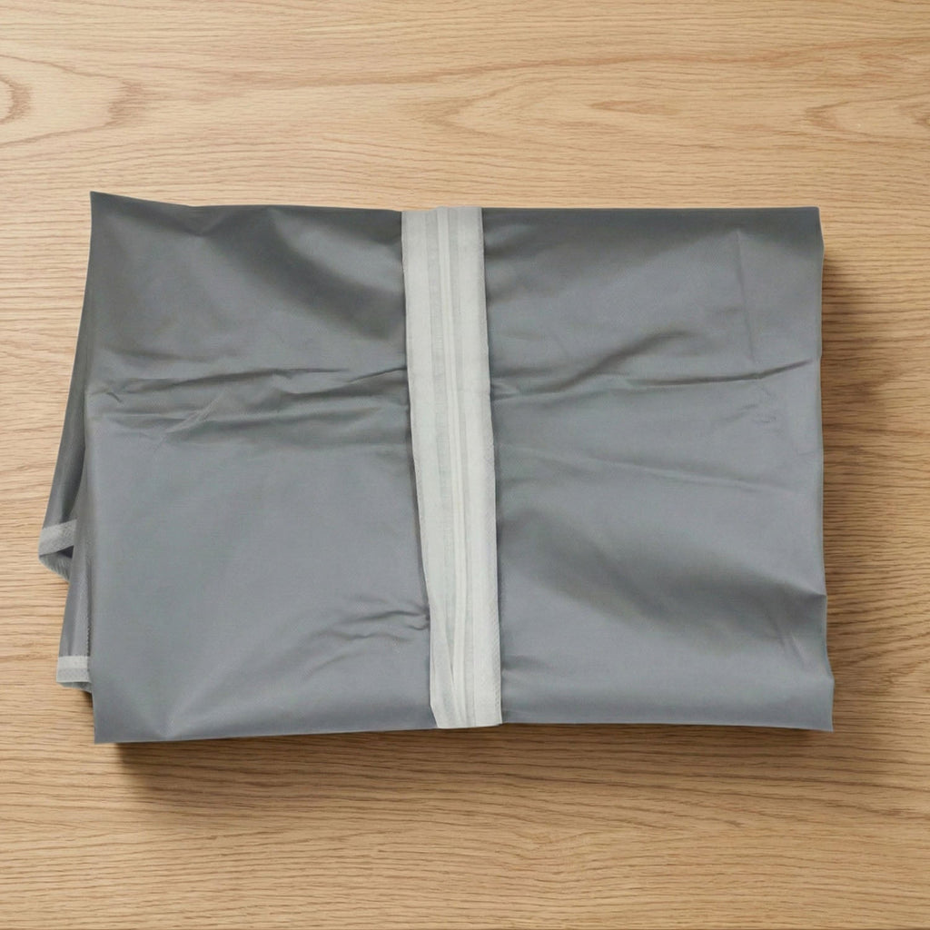 Multiple breathable garment covers neatly organized in wardrobe