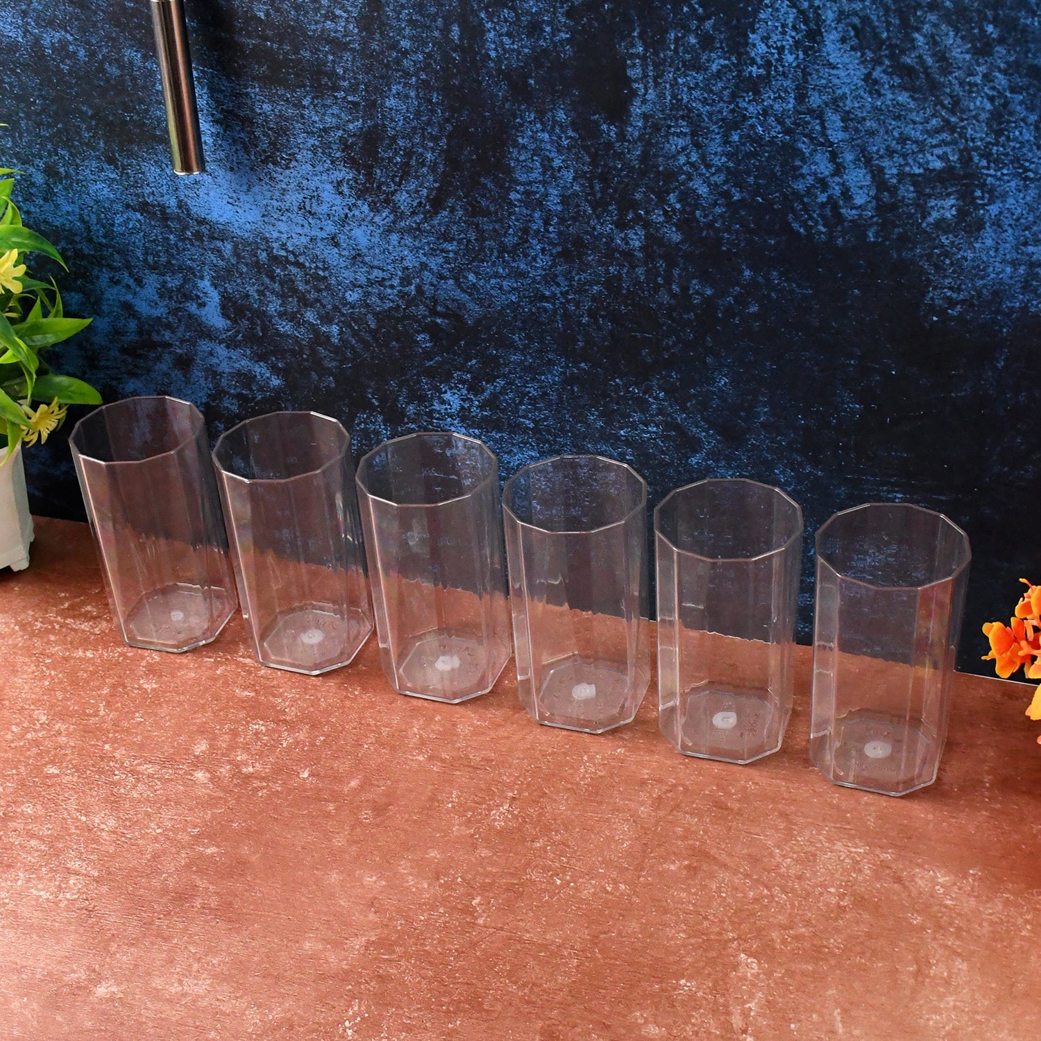 Metro pattern clear plastic water glasses for safe durable drinking