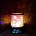 LED projector night light creating a starry sky ambiance in a dark room.
