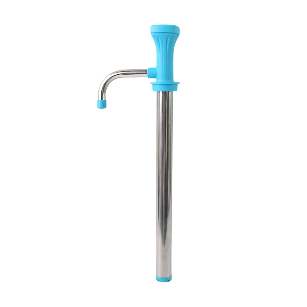 Compact stainless steel manual oil pump dispenser showing sleek design
