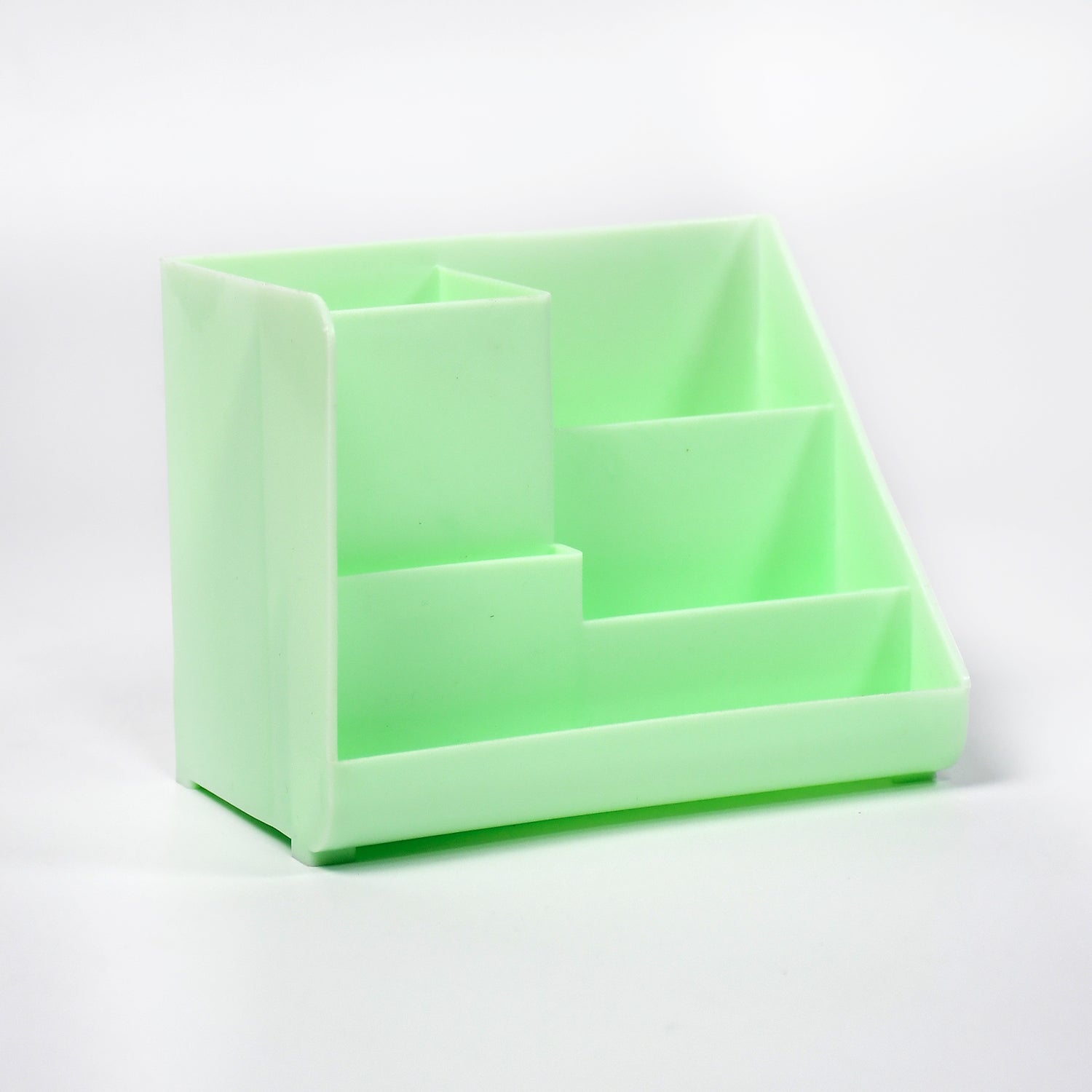 Vibrant blue desk organizer adding a pop of color to the workspace.