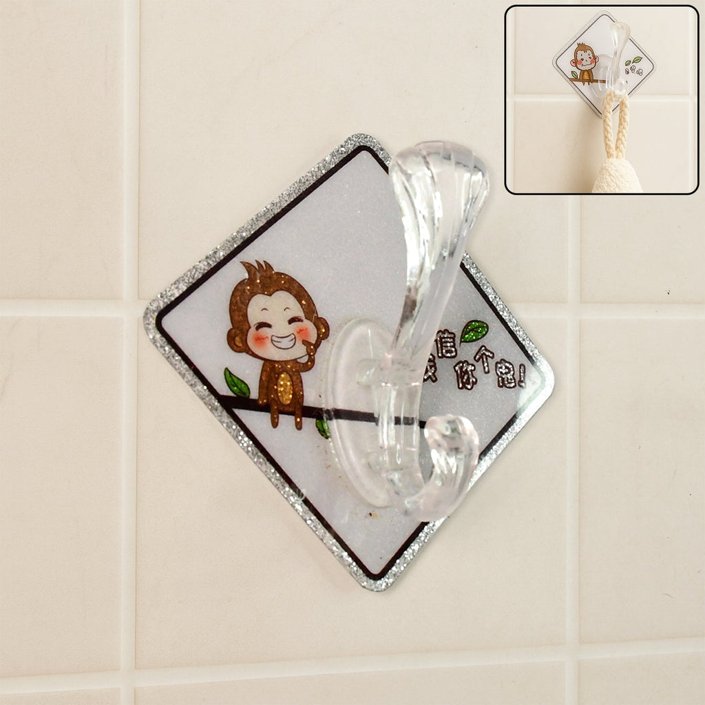 Cartoon print transparent self-adhesive wall hook on smooth surface