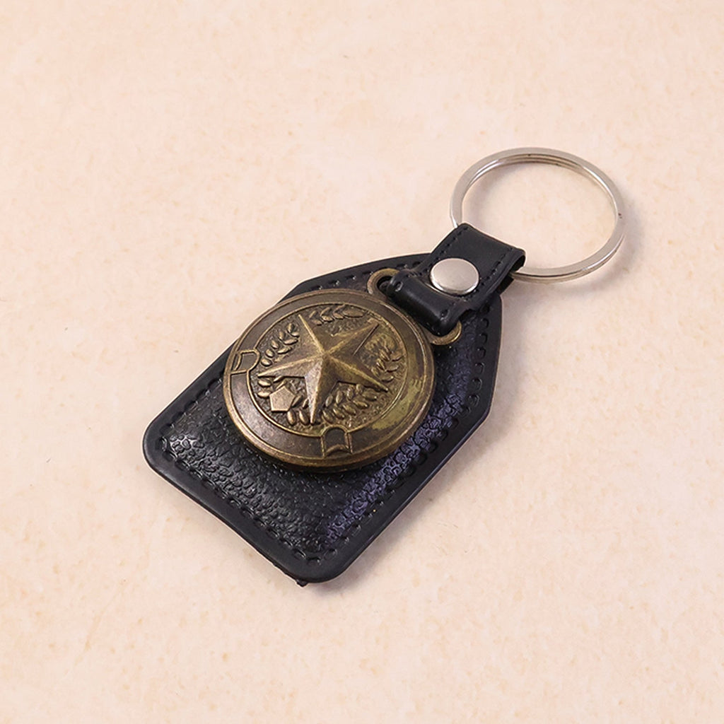 Premium leather style keychain featuring a metal star emblem