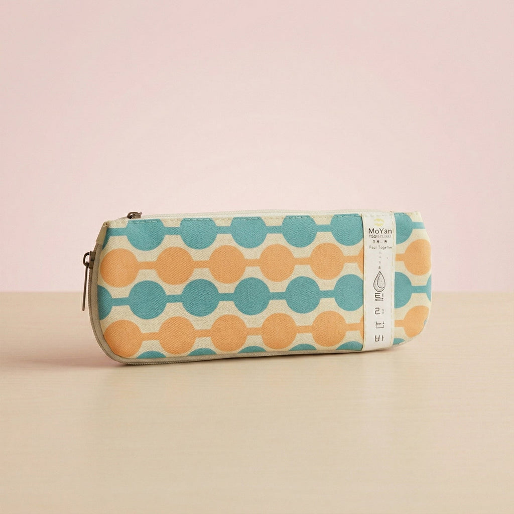Design detail of multi-color geometric pencil pouch