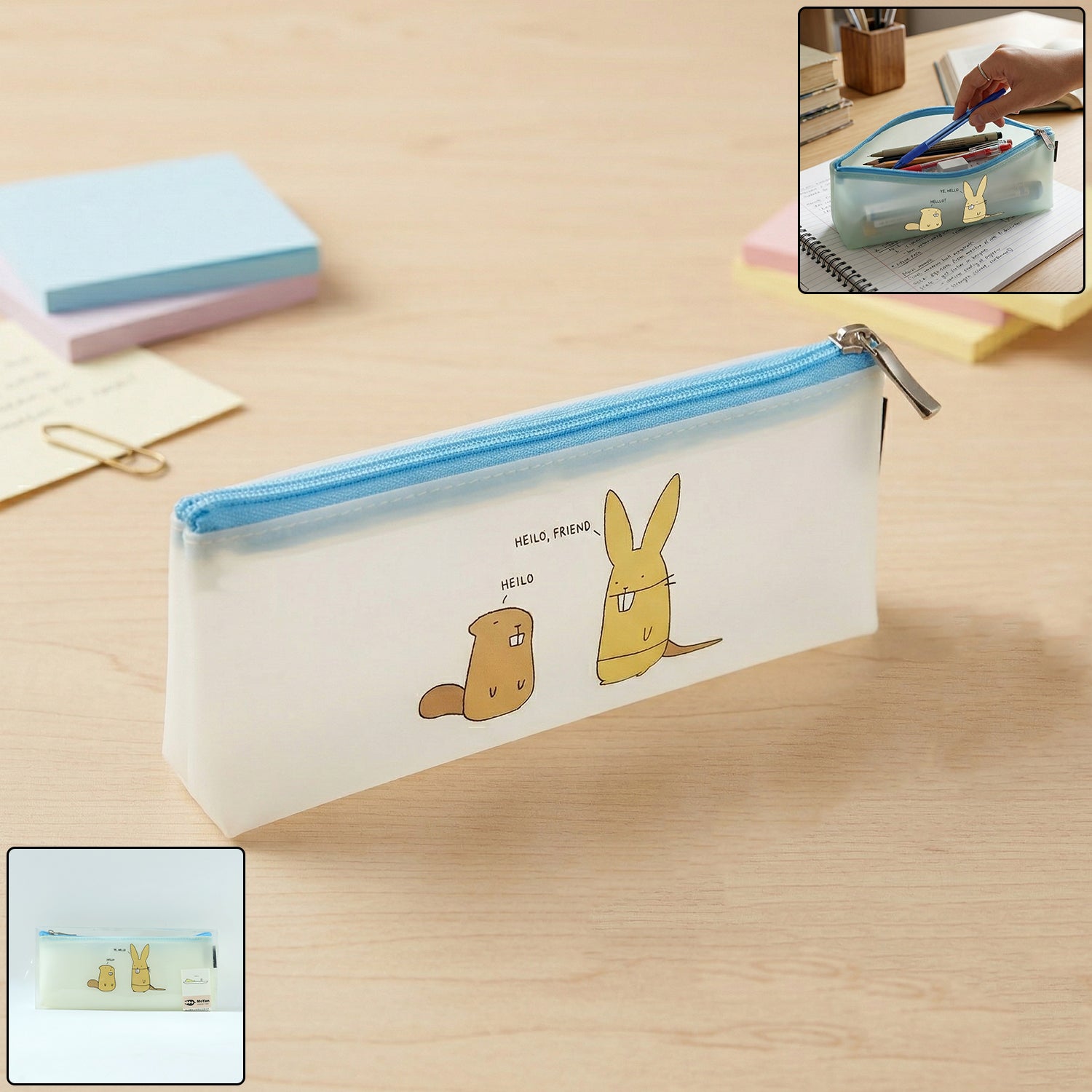 Lightweight and durable transparent pencil pouch with fun cartoon design