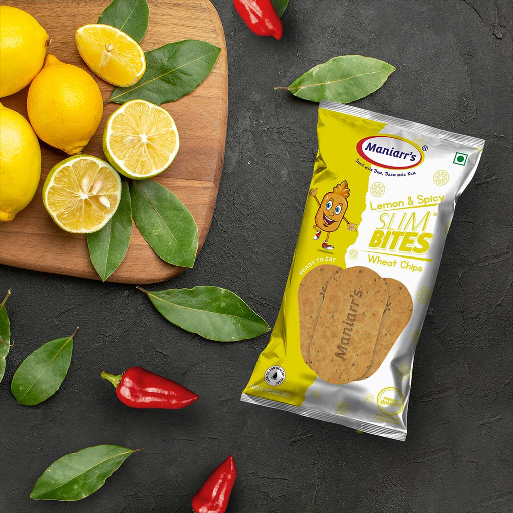 Pack of Maniarrs Lemon & Spicy Mini Slim Bites showcasing tangy and spicy snack