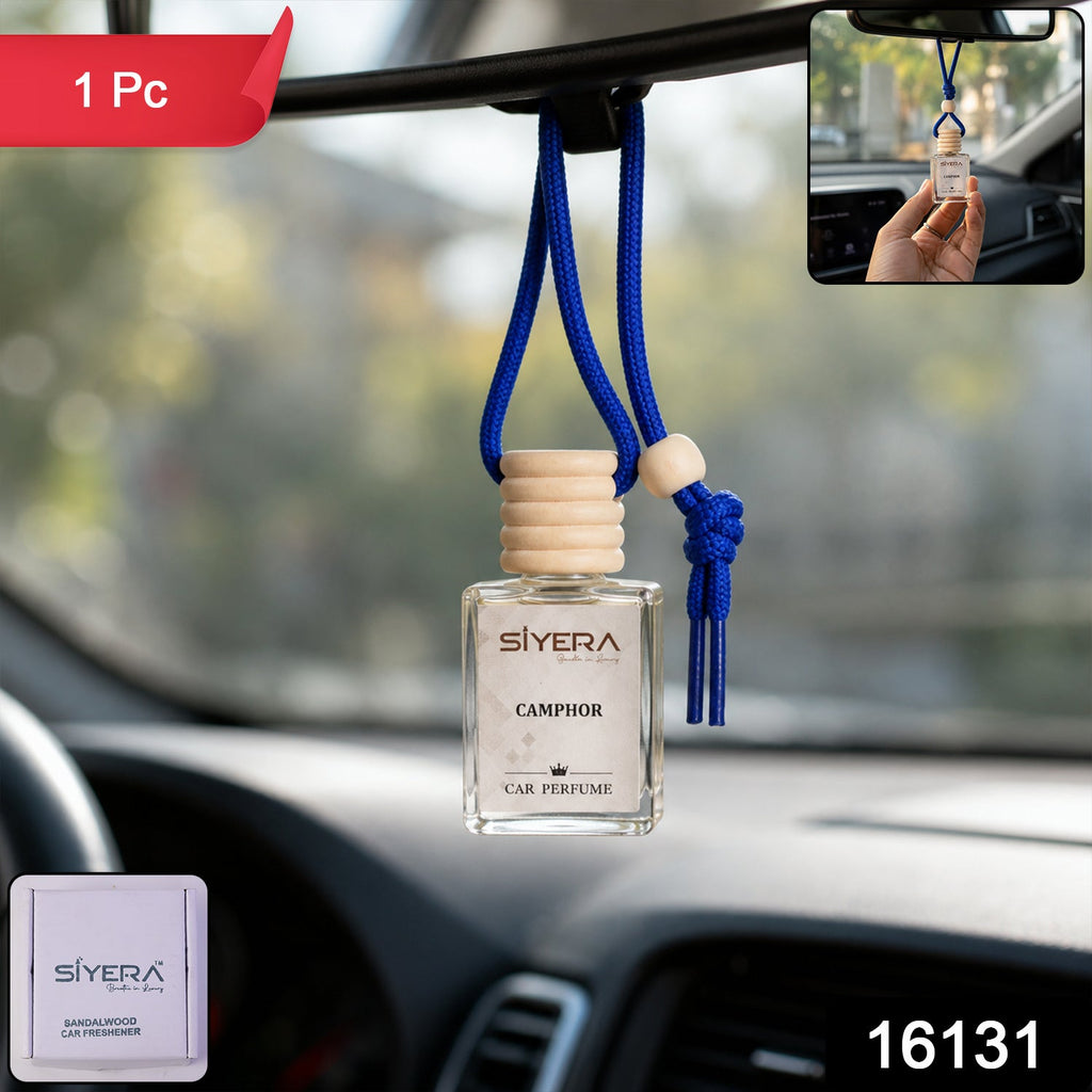 Car perfume with wooden cap in a sleek glass bottle