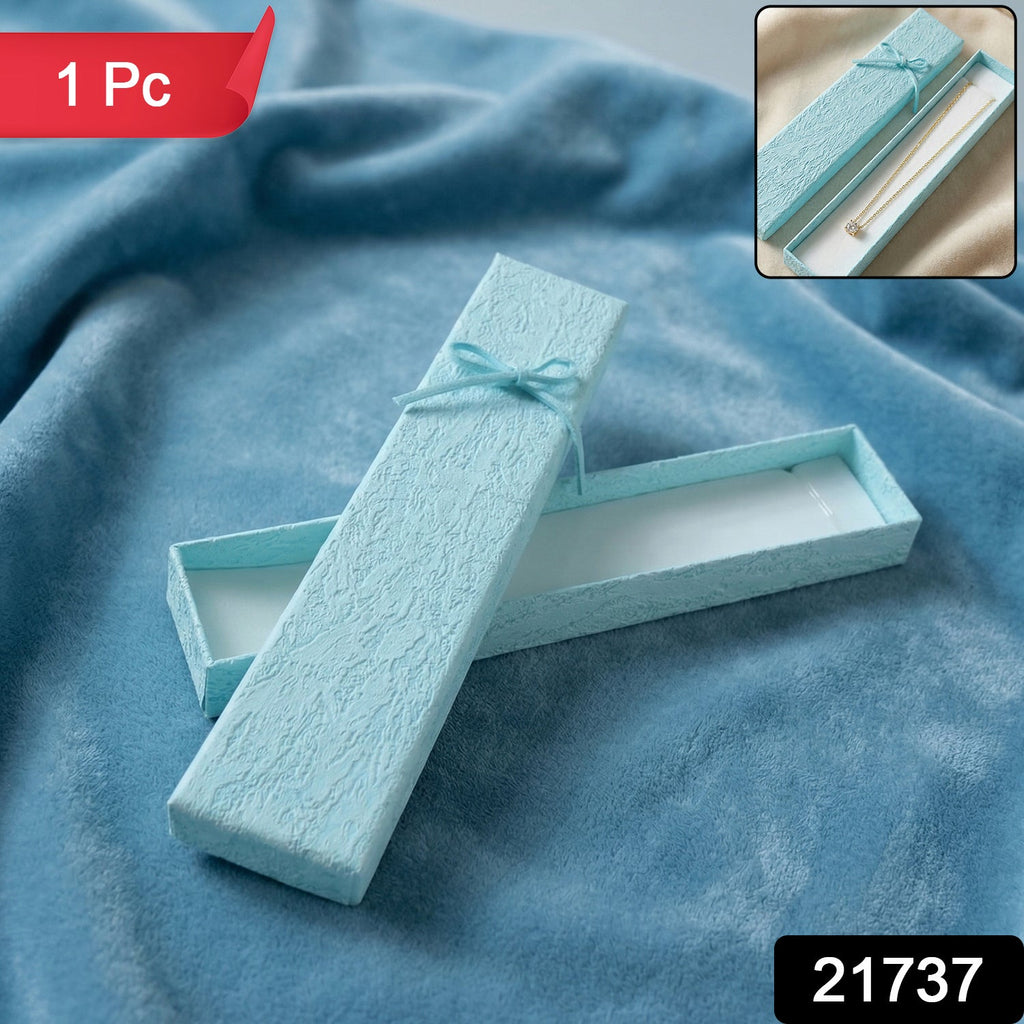 Jewelry gift box displayed with ribbon tied, suitable for necklaces and pendants