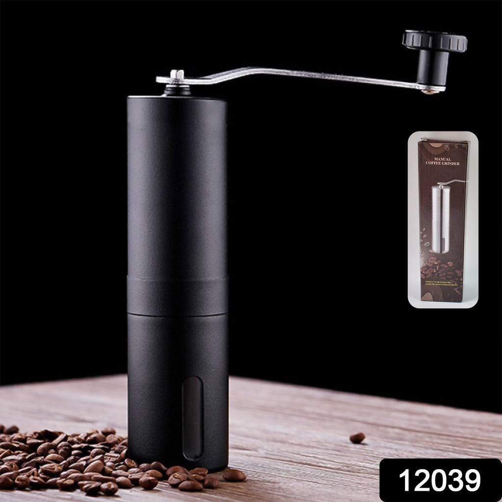 Side view of the Siplix portable manual coffee grinder, highlighting its sleek design.