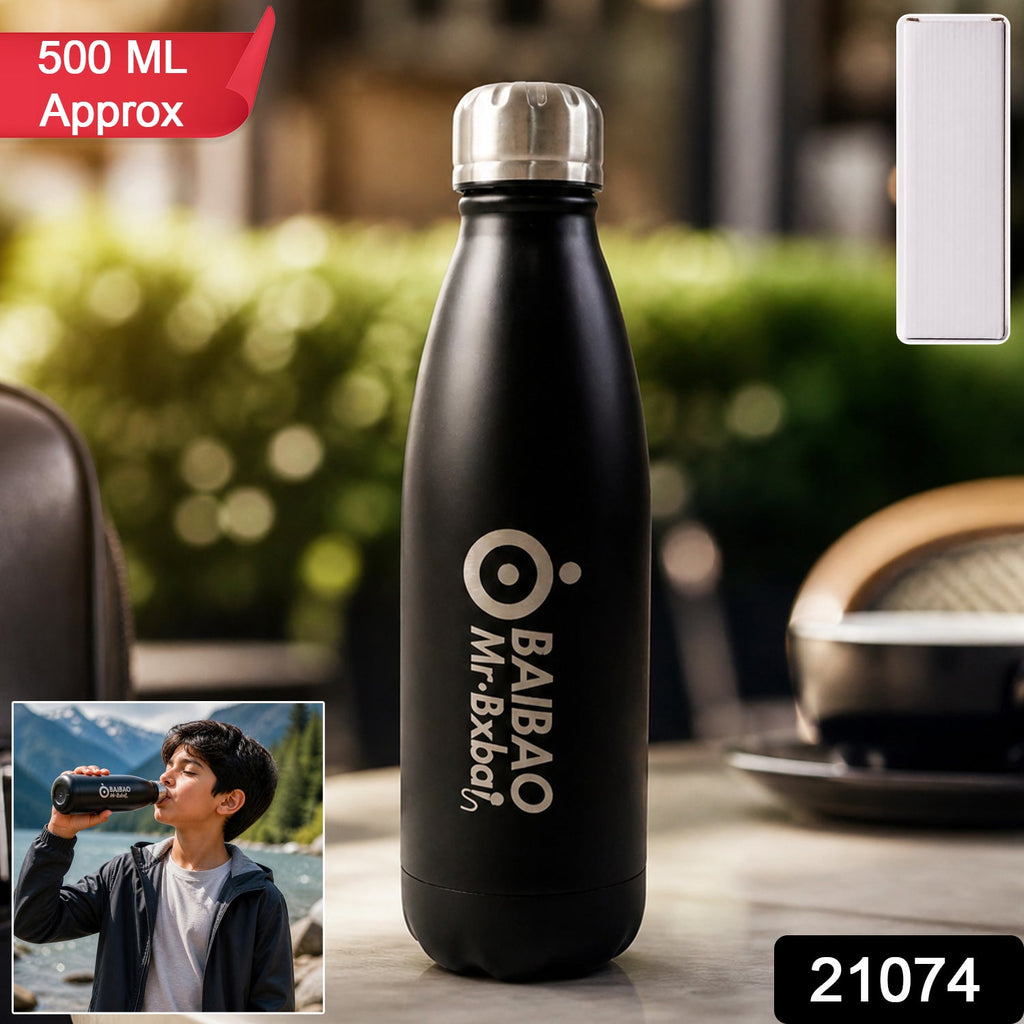 Close-up of insulated water bottle showing temperature retention