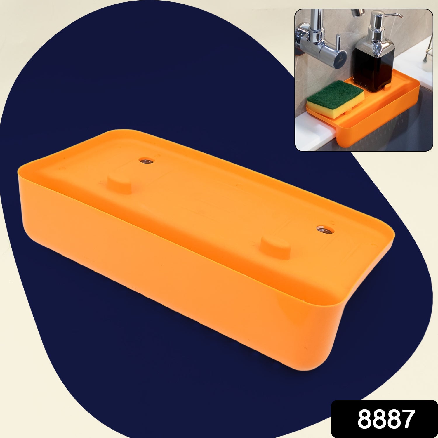 Packaging shot of the Garth sink drainer shelf, highlighting its compact size and utility.