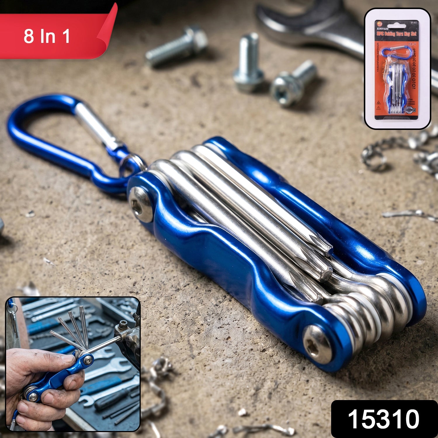 Unfolded cycling repair multi tool showing screwdrivers & hex keys