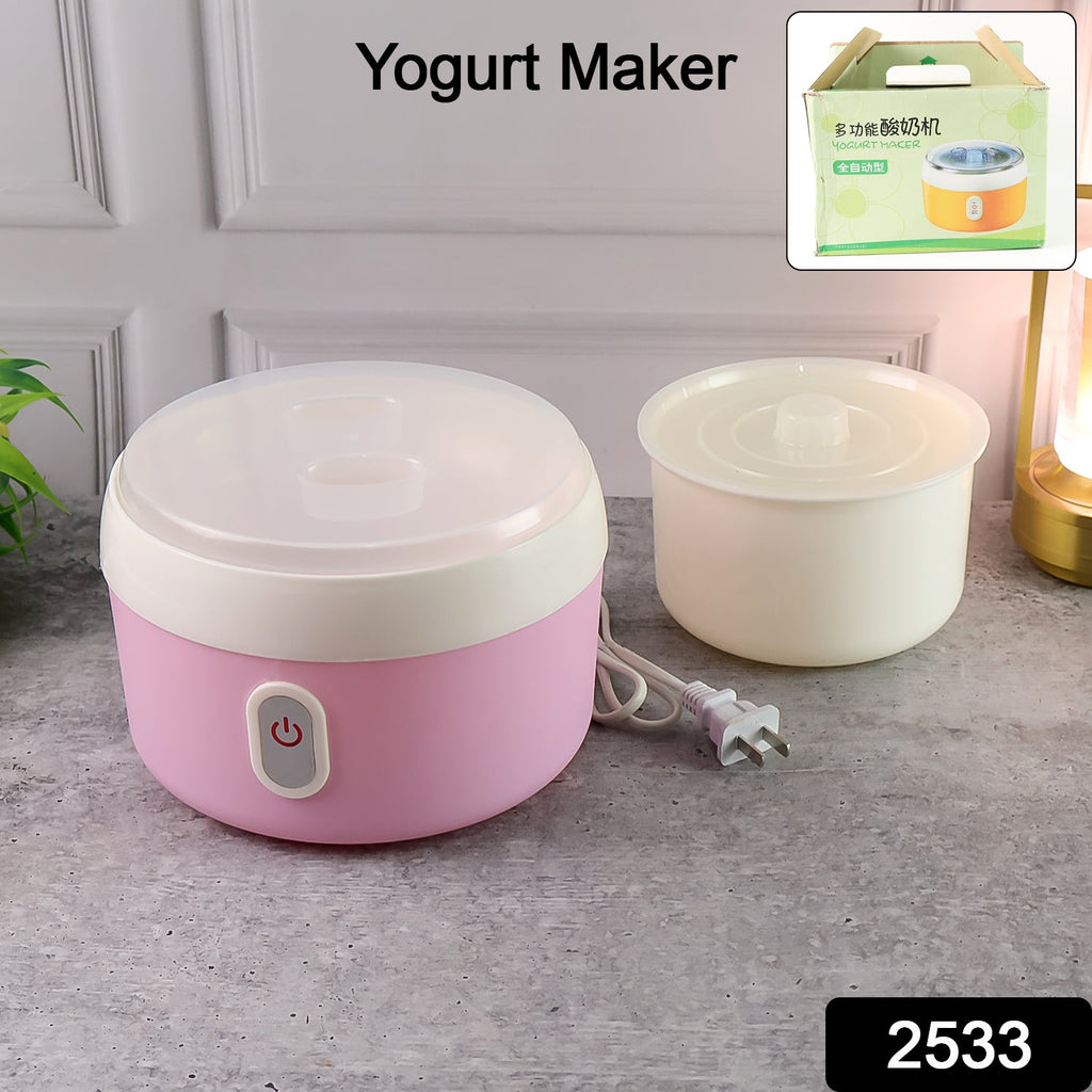 The retail packaging of the Indo Glow Electric Yogurt Maker, highlighting its key features.
