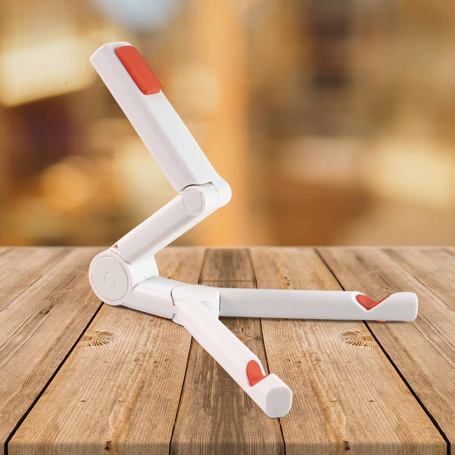 Foldable mobile phone and tablet stand showing sturdy construction and compact fold.