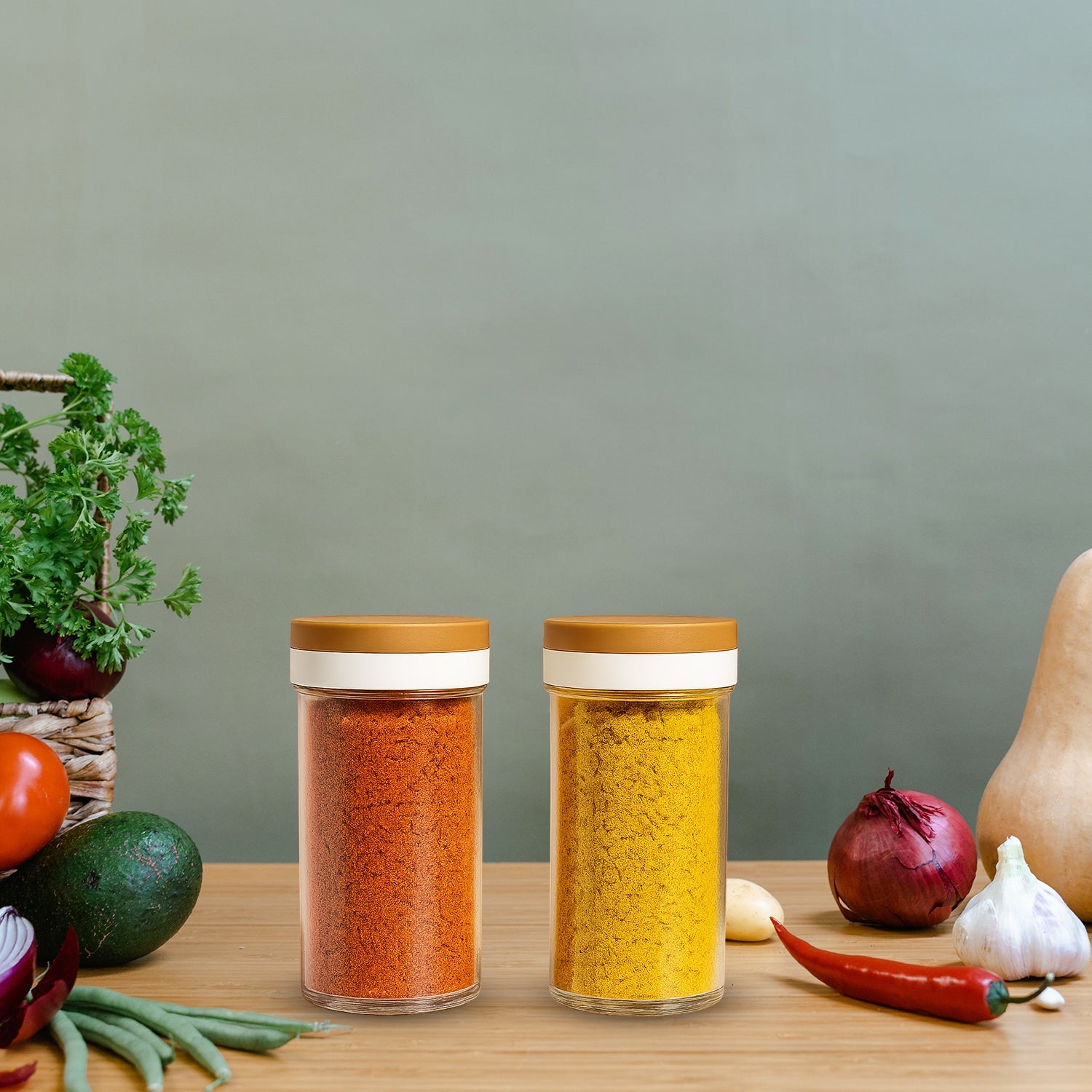 Closeup of airtight kitchen storage jar with wooden lid