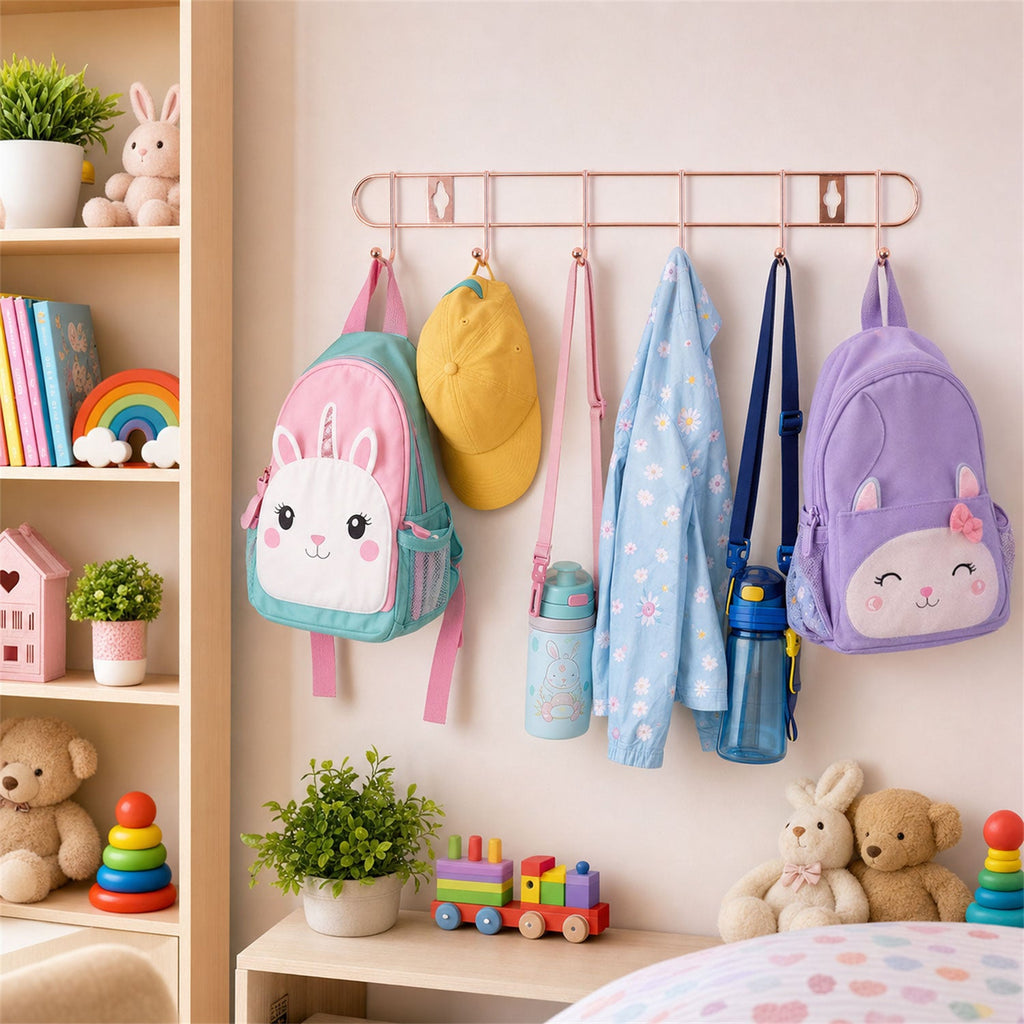 Kitchen use of wall hook rack in rose gold