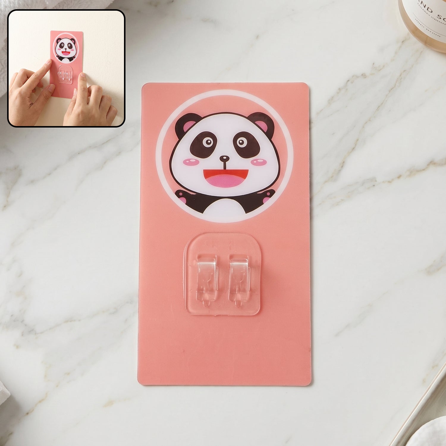 Cartoon adhesive plastic wall hook on white background with strong hold design