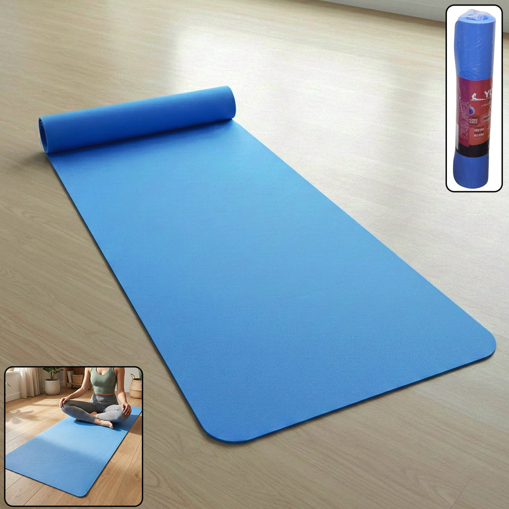 Blue non-slip yoga mat with textured surface for stability